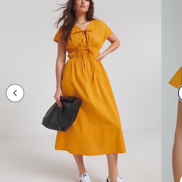 NWT Native Youth Orange Tie Front Detail Seersucker Midi Dress Sz XS Prairie - Picture 1 of 10